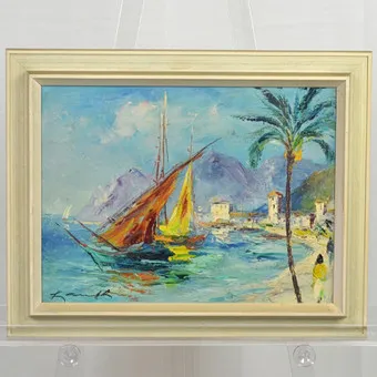 ROBERT LAUTH (1896-1985)。港口风景，布面油画，约1950年。