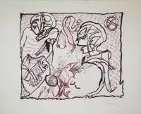 Pierre Alechinsky, Pour Malcom Lowry, signeret farveakvatinte fra 1969