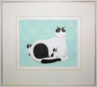 Jan Balet, Katte og Café-Extra, 2 signerede farvelitografier, indrammet