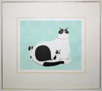 Jan Balet, Katte og Café-Extra, 2 signerede farvelitografier, indrammet
