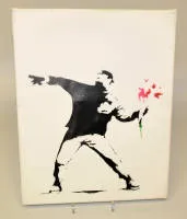 Banksy，Dismal Canvas，Flower Thrower，Dismaland，2015年模板画