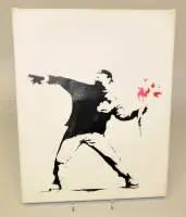Banksy, Dismal Canvas, Flower Thrower, Dismaland, skabelon af 2015