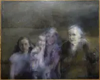 Malgorzata Basinska, Générations familiales, grande huile sur toile de 1981, encadrée