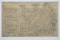 Willi Baumeister, figure arcaiche astratte, grande disegno del 1948