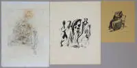 Hans Bellmer, «Les Infortunes de la Vertu», acquaforte a colori del 1968 e Mac Zimmermann, «Im Schatten der Großen Ruinen», litografia firmata del 1949, nonché senza titolo, litografia firmata, 3 opere