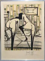 Bernard Buffet, "Jeux des Dames", imzalı renkli litografi, 1970, çerçeveli