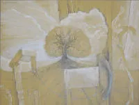 Alois Carigiet，田野与树木景观，素描/水彩，签名