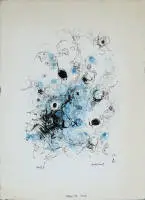 Rolf Cavael, "Informel", imzalı. 1959 renkli litografi ve litografik, imzalı yeni yıl dileği 1959/60