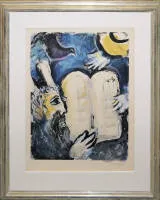 Marc Chagall，摩西与十诫，签名彩色石版画，带框