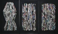 Siegfried Cremer，"Bunte, glanzvolle Welt der Kunst - Kunst-Floss - Kunst-Strom"，三联画，1991/92年三部分拼贴，各带框