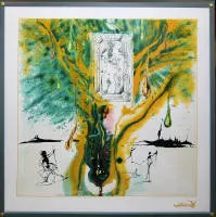Salvador Dalí，超现实场景，1989年2条大号丝巾，画廊装框，附证书