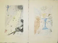 Salvador Dalí，2幅签名彩色蚀刻版画，带Pochoir和金箔，出自：《所罗门雅歌》1971