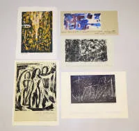 Otto Ditscher，贺卡，一幅水彩和四幅木刻版画，均有签名