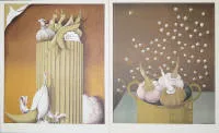 W.P. Eberhard Eggers，南瓜、无花果与花卉静物，4幅签名彩色石版画，1975-78年