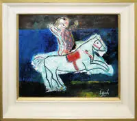Charles Hubert Eyck, sirk binicisi, 1950/60'lı yıllar yağlıboya tablo, orijinal çerçevesinde