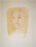 Leonor Fini, "Visage de jeune fille mélancolique", sign. fargelitografi