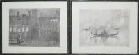 Paul Flora, "Zwei Bajazzi", "Tango Notturno", "Carnevale Veneziano", "Venezianische Tristezza", 4 signerte raderinger og 5 offsetlitografier fra 1980-92, innrammet