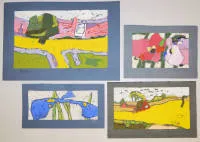 Klaus Fußmann，花卉与风景，4幅签名彩色木刻版画，2014-19