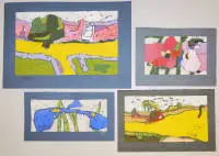 Klaus Fußmann, blomster og landskap, 4 signerte fargelinotrykk, 2014-19
