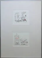 Peter Gayman，鸡漫画，2 幅水彩和 2 幅水墨画，带框