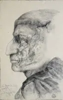Bert Gerresheim, monaco fiorentino di profilo, disegno a matita