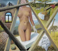 Karl Godeg, "Hommage à Magritte", grande dipinto a olio surrealista del 1980