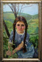 Herbert Grass,长辫子女孩,1918年油画,原框