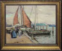 Richard Gutschmidt, Al mare in Olanda, dipinto a olio incorniciato