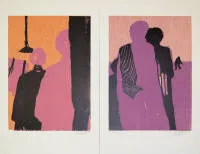 Robert Hammerstiel，《Gespräch im Freien》和《Warten am Abend》，2幅1991年手签彩色木刻版画