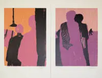 Robert Hammerstiel, "Gespräch im Freien" ve "Warten am Abend", 1991'den 2 elle imzalı renkli ahşap baskı