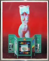 Rudolf Hausner, "Eva's Paravant", 1980 tarihli imzalı renkli litografi, galeri çerçeveli