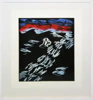 Jörg Immendorff, Uden titel, signeret farvelinoleumstryk fra 1987, indrammet