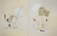 Hans Kanters，混合生物 - 犀牛头女性裸体，2幅签名彩色石版画