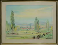 Adolf Kessler, Godramstein, stort akvarel, indrammet