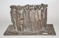 Manfred Kieselbach, insan grubu, bronz heykel ve kalabalık, gravür