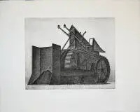 Konrad Klapheck, buldozer (Splendeur et misère des réformes), 1976/77 imzalı gravür