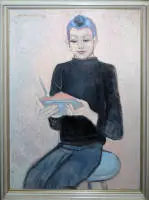 Zdenek Kleindienst, ritratto di un ragazzo, dipinto a olio del 1987, incorniciato
