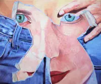 Fritz Köthe, „Jeans”, grande dipinto a olio del 1995, incorniciato