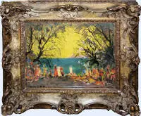 Leonid Lamm (Леонид Ламм), Festa sul mare (Праздник у моря), tecnica mista, incorniciato