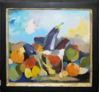 Werner Lichtner-Aix, "Nature morte", 1974 tarihli yağlıboya tablo, çerçeveli