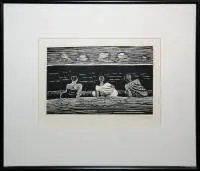 Gerhard Marcks, "Am hohen Ufer", imzalı ahşap baskı, çerçeveli