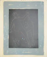 Marino Marini，《Composizione》——Cavalier et cheval，1955年签名彩色石版画，具独版特征