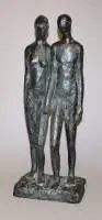 Monogrammista AB, Nudo femminile e maschile in piedi, scultura in bronzo del modernismo classico (48 cm)