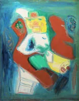 Pit Morell，《Clownerie/2个红色形状》，1996年签名丙烯画