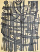 汉斯·纳格尔，抽象构图，1959年签名水墨画