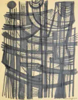 Hans Nagel, composizione astratta, disegno a inchiostro firmato del 1959