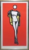 Julian Opie，《Woman taking off man´s shirt. 5》，2003年彩色丝网版画，画廊装裱