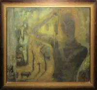 Gyula Békési Pap, „Fésülkür” - giovane donna che si pettina, dipinto a olio, con cornice