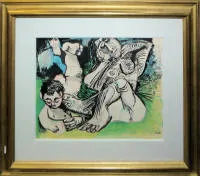 巴勃罗·毕加索，仿作，《Femme et jeune garcon nus》，彩色石版画，画廊画框