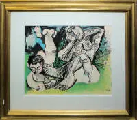 بابلو بيكاسو، بعد، "Femme et jeune garcon nus"، طباعة حجرية ملونة، في إطار معرض